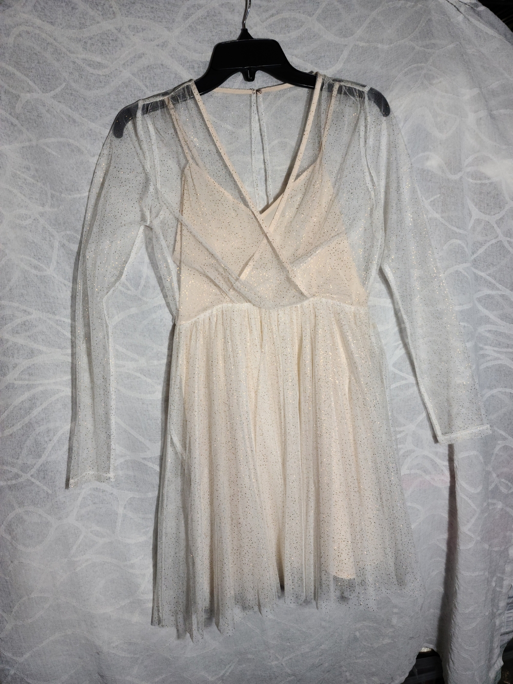 BCBGeneration Cream Long-Sleeve Tulle Party Dress